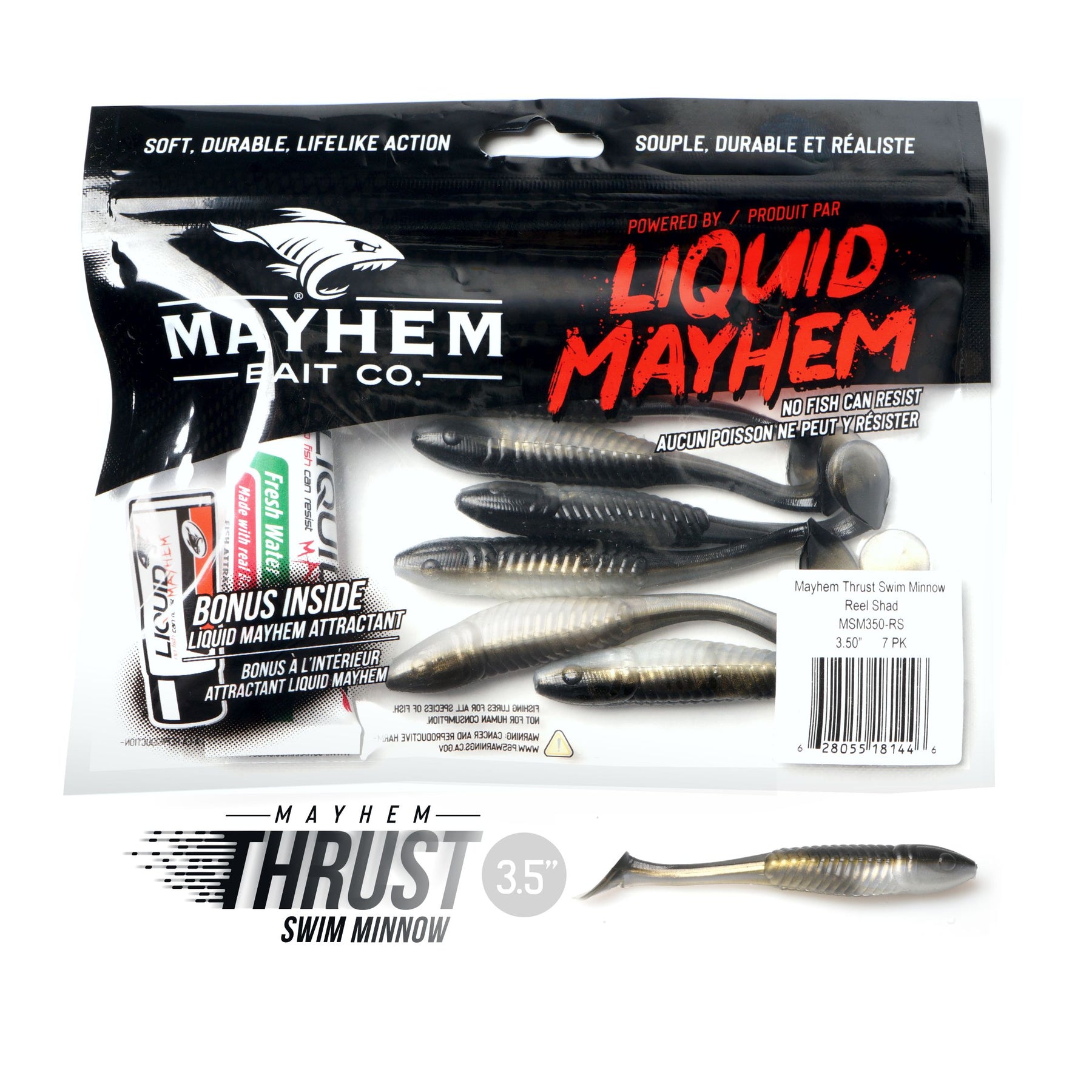 Mayhem Thrust Swim Minnow Freshwater Fishing Lure 3 Pack. A Great Soft  Plastic Fishing Lure for bass and a Multitude of Other Fish Species., Soft