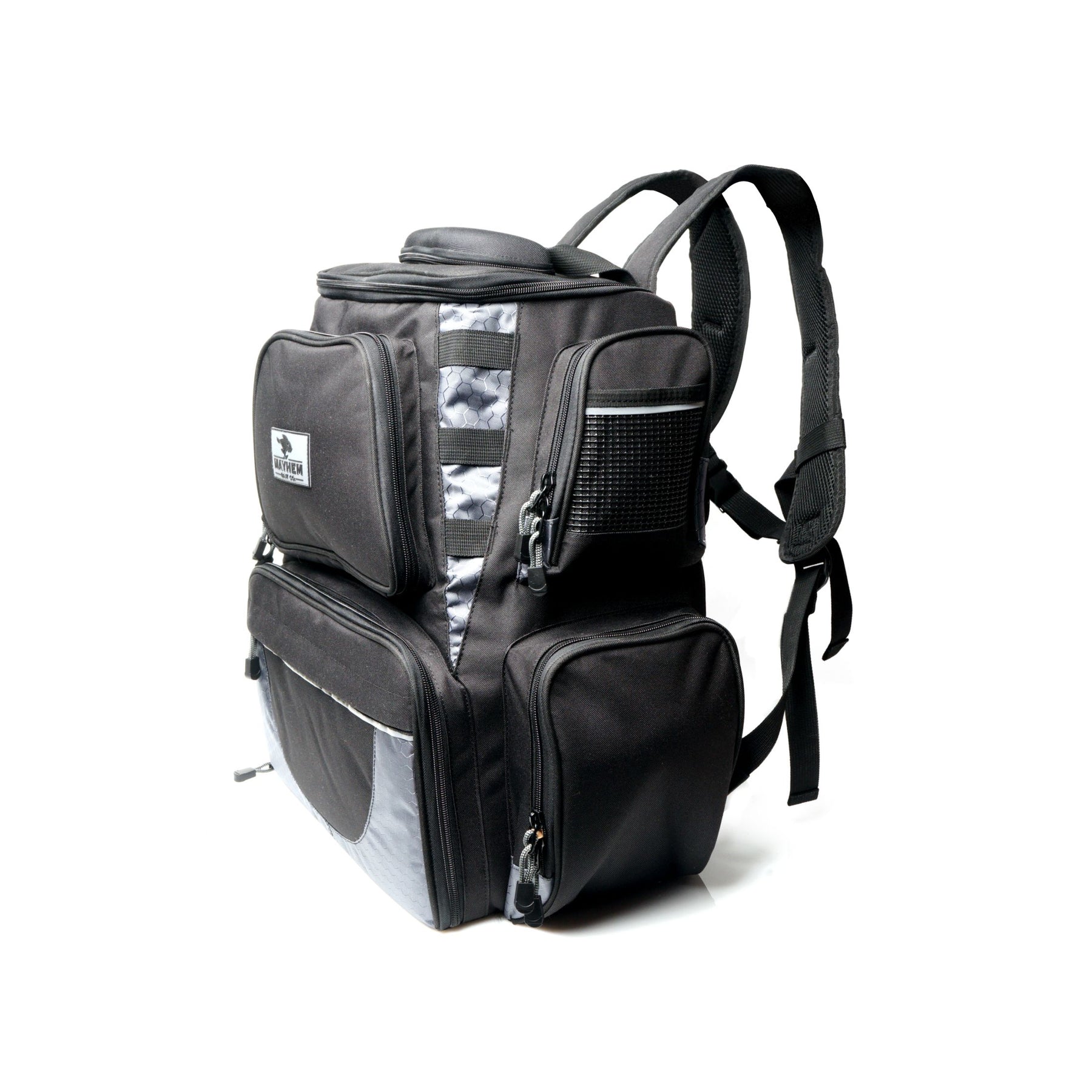 Mayhem Bait Co Fishing Bag Backpack with 4 Large 3700 Tackle Box Organizer Trays Included Plus A Bonus 5 Bags of Premium Soft Plastic Baits & A Tu